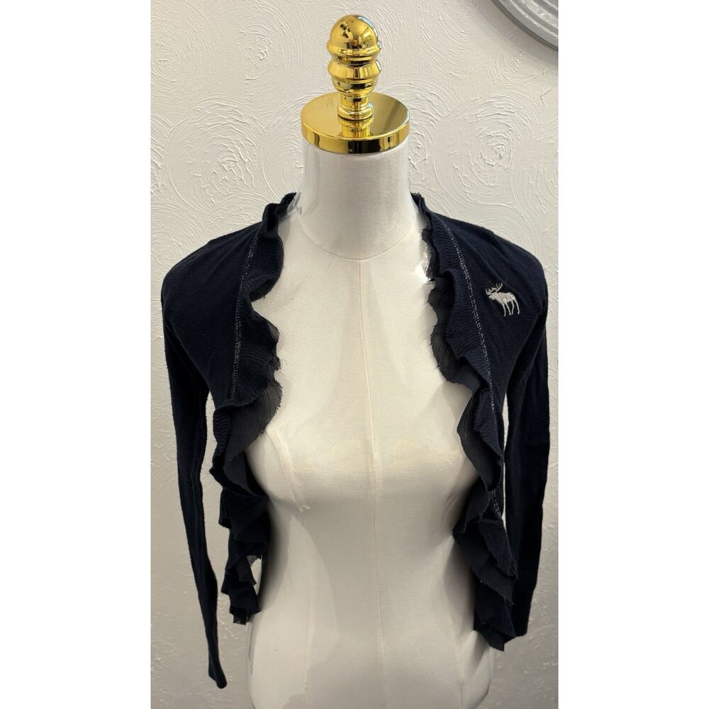 Abercrombie Kids Girl’s Navy Blue Ruffle Front Cardigan Sweater Size Medium